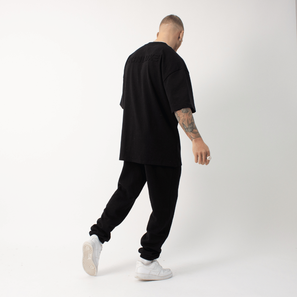 Premium Embossed Oversized Tee - Black